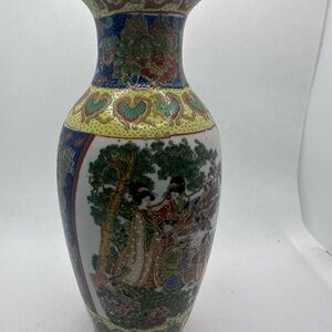 Colorful Decorative Vase with Asian Art